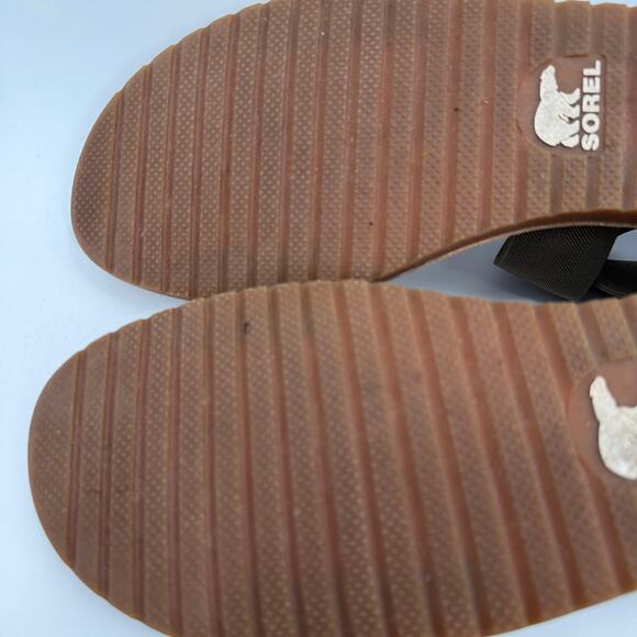 Sorel Ella II Sandals SZ 12 Leather Taupe Gray Summer Stretch Ankle Criss Cross - Picture 11 of 14